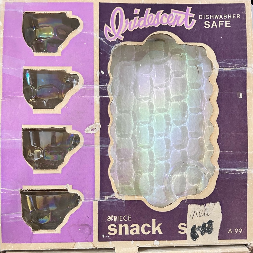 Federal Glass Co Iridescent Snack Set with Cups